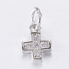 Brass Micro Pave Cubic Zirconia Tiny Cross Charms ZIRC-E135-31P-1