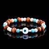 Natural Wood & Synthetic Turquoise Round Beads Stretch Bracelets for Men ED9275-2-2