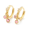 Star Cubic Zirconia Hoop Earrings with Flat Round Drop EJEW-P196-19G-04-1