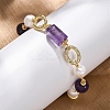 Natural Amethyst & Pearl Round Beads Link Bracelets for Women BJEW-Q039-01G-2