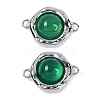 Brass Pave Natural Green Onyx Agate(Dyed & Heated) Flat Round Links Connector Charms KK-U043-45P-B-1