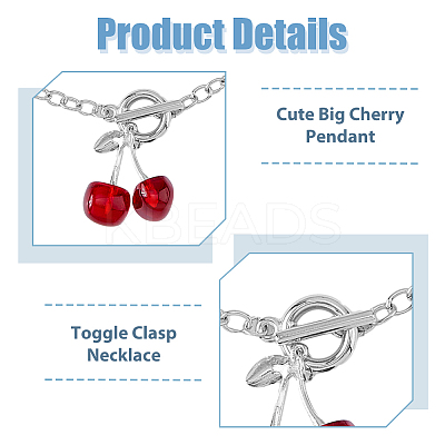 2 Set 2 Color Resin Cherry Pendant Necklace & Charm Bracelet & Dangle Stud Earrings SJEW-FI0001-18-1