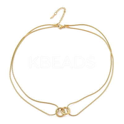 304 Stainless Steel Double Layer Snake Chain 2-Ring Link Necklaces NJEW-R017-01G-1