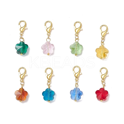 10Pcs Flower Glass Pendant Decorations HJEW-JM03772-02-S-1