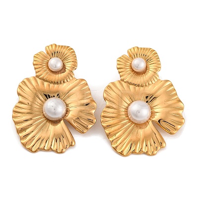 304 Stainless Steel with Plastic Imitation Pearl Stud Earrings for Women EJEW-Z057-07G-1