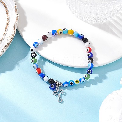 3Pcs 3 Colors Cross 304 Stainless Steel Charm Bracelets BJEW-JB12262-1