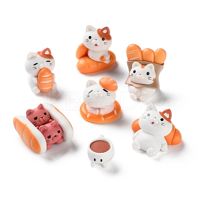 7Pcs Resin Cat with Bread Display Decoration AJEW-S037-03-1