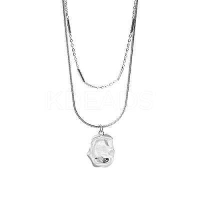 Non-Tarnish 304 Stainless Steel Round Snake & Link Chains Double Layer Necklaces LK2067-2-1
