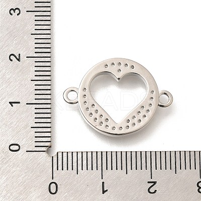 Rack Plating Brass Clear Cubic Zirconia Flat Round with Hollow Heart Connector Charms KK-L225-036P-1