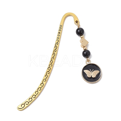 Natural Black Onyx Bookmarks AJEW-JK00271-02-1