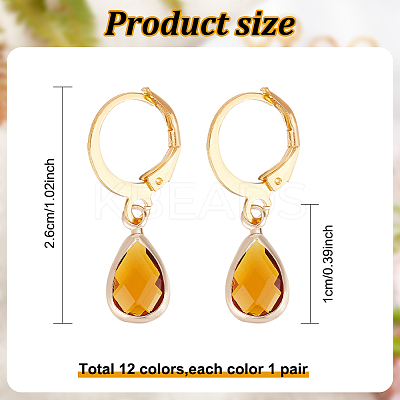 12 Pairs 12 Colors Glass Teardrop Leverback Earrings EJEW-AB00002-1