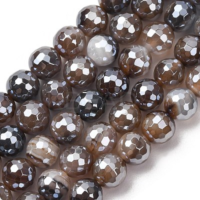 Electroplated Natural Agate Beads Strands G-B191-A07-8mm-12-1