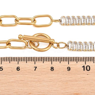 304 Stainless Steel Pave Clear Cubic Zirconia Tennis Chain Paperclip Chain Necklaces with OT Clasps NJEW-D326-02G-1