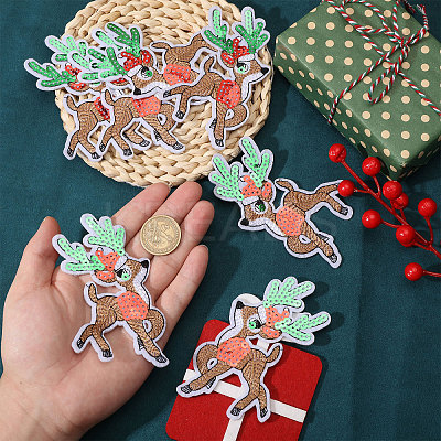 10Pairs Christmas Elk Computerized Embroidery Cloth Iron on/Sew on Patches DIY-CA0007-73-1