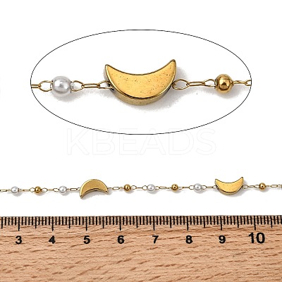Handmade 304 Stainless Steel ABS Plastic Pearl Moon Link Chains CHS-L032-10G-03-1