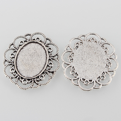 Tibetan Style Alloy Flower Tray Cabochon Settings TIBE-M021-08AS-1
