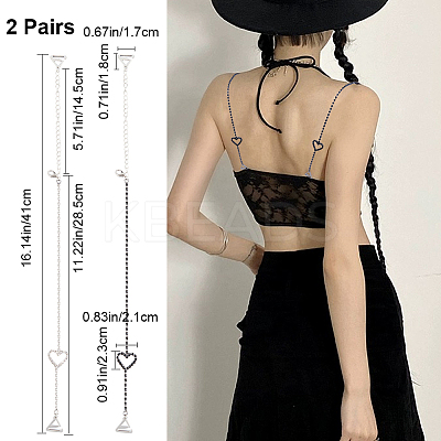 2 Pairs 2 Colors Heart Adjustable Alloy Rhinestone Chain Non-slip Bra Straps DIY-GF0007-75-1