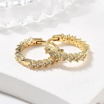 Brass Micro Pave Clear Cubic Zirconia Huggie Hoop Earrings LS-EJEW-L231-44G-1