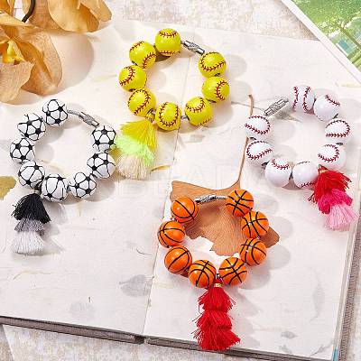 Wood Basketball Beads Pendant Decorations HJEW-SW00125-1