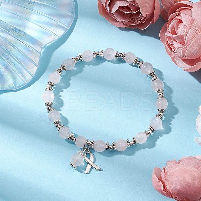 Natural Round Rose Quartz Bracelets BJEW-JB10950-1