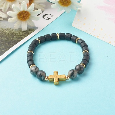 Natural Larvikite Beads Stretch Bracelets BJEW-JB06553-1