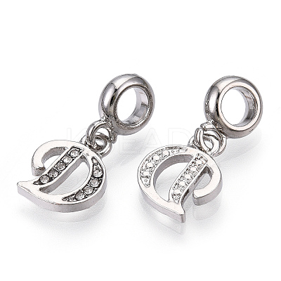 Platinum Rack Plating Alloy Rhinestone European Dangle Charms PALLOY-T048-36P-D-1