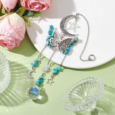 Alloy Hollow Moon Butterfly Hanging Ornaments HJEW-TA00173-02-1