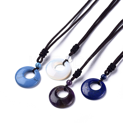 Natural & Synthetic Gemstone Pendant Necklaces NJEW-E149-1