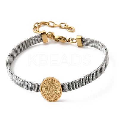 304 Stainless Steel Virgin Mary Bangles for Women BJEW-K295-01B-GP-1