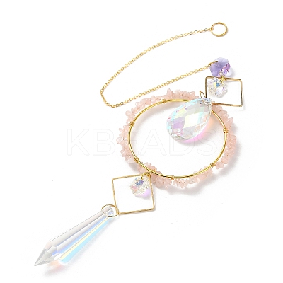 Natural Rose Quartz Chips Hanging Ornaments G-Z051-01C-1
