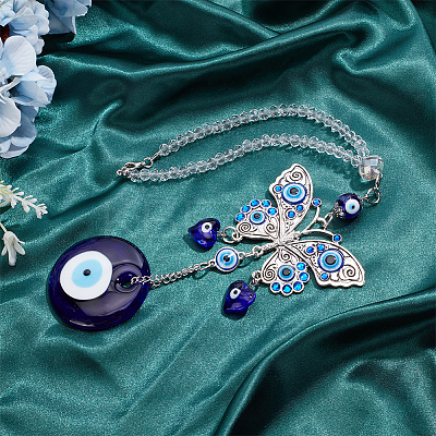 Blue Evil Eye with Butterfly Car Hanging Decoration Ornament HJEW-WH0043-34-1