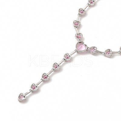 Cubic Zirconia Heart Link Chain Lariat Necklace NJEW-E074-07-1