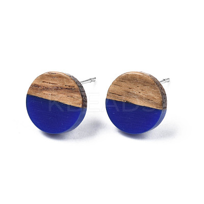 Opaque Resin & Walnut Wood Stud Earrings EJEW-N017-008-B06-1