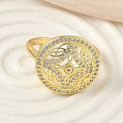 Brass Micro Pave Cubic Zirconia Cuff Rings for Women RJEW-F196-03G-1