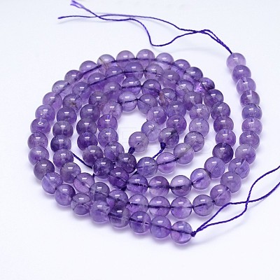 Natural Amethyst Smooth Round Bead Strands G-M212-8mm-01A-1