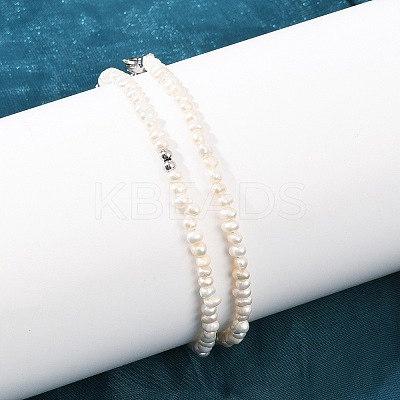 Natural Freshwater Pearl Potato & Brass Beaded Necklaces NJEW-D338-01P-1