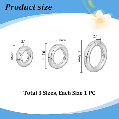 3Pcs 3 Style 925 Sterling Silver Spring Gate Rings STER-PH0003-31-1