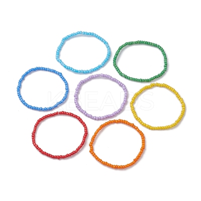 7 PCS Rainbow Style Glass Seed Beads Bracelets Sets for Women BJEW-JB10065-01-1