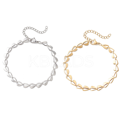 2Pcs 2 Colors 304 Stainless Steel Heart Link Chain Bracelets for Women BJEW-JB13368-1