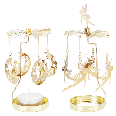 Fairy & Moon Stainless Steel Rotating Tealight Candle Holder DIY-FG0005-17G-1