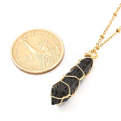 Double Pointed Natural Lava Rock Pendant Necklace NJEW-JN03720-04-1