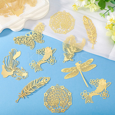 14Pcs 7 Styles Brass Filigree Big Pendants KKC-TA0001-06-1