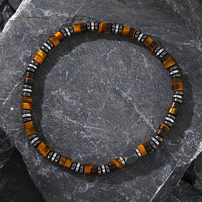 Natural Yellow Tiger Eye Beads Stretch Bracelet for Men IN5542-1