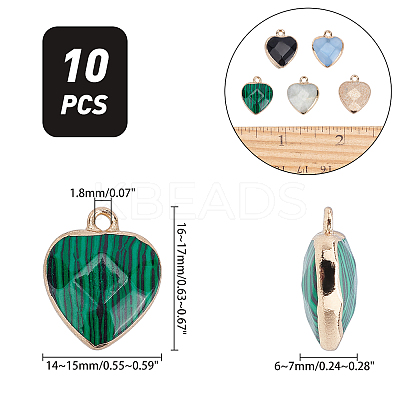 10rolls 10 Style Electroplate Labradorite & White Jade & Amazonite & Tiger Eye & Picture Jasper & White Jade & Rose Quartz & Howlite & Malachite Gemstone Pendants G-AR0003-95G-1