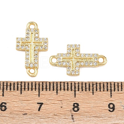 Cross Brass Micro Pave Clear Cubic Zirconia Connector Charms KK-P339-04G-1
