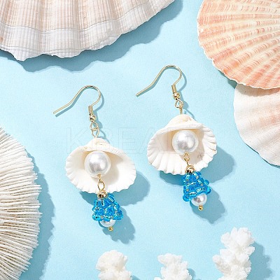 5Pair Shell Glass Dangle Earrings EJEW-MZ00424-1