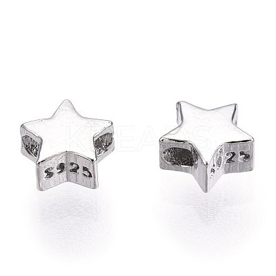 Rhodium Plated 925 Sterling Silver Beads STER-T004-76P-1