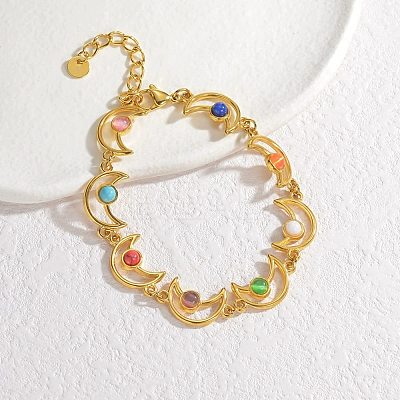 Bohemia Style 304 Stainless Steel Link Chain Bracelets for Women BJEW-M082-01G-02-1
