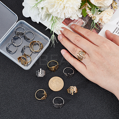16Pcs 2 Colors 201 Stainless Steel Tree of Life Finger Ring for Women RJEW-GA0001-01-1