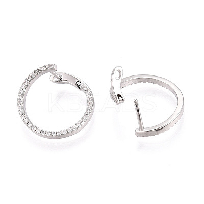 Brass Micro Pave Clear Cubic Zirconia Ring Hoop Earrings X-EJEW-T048-38P-1